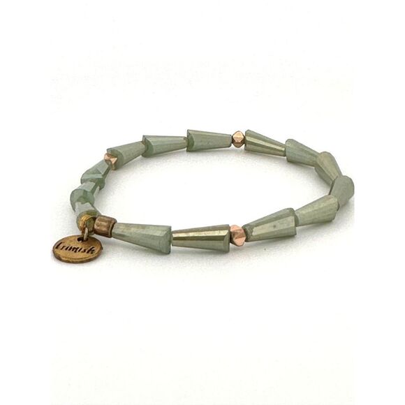 Erimish Green Beaded Bracelet Geometric Shape Stretchy Signed - Picture 5 of 6